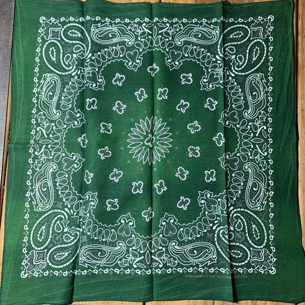 100% Cotton Green Paisley Hav-A-Hank  Made In USA  Biker Bandanna